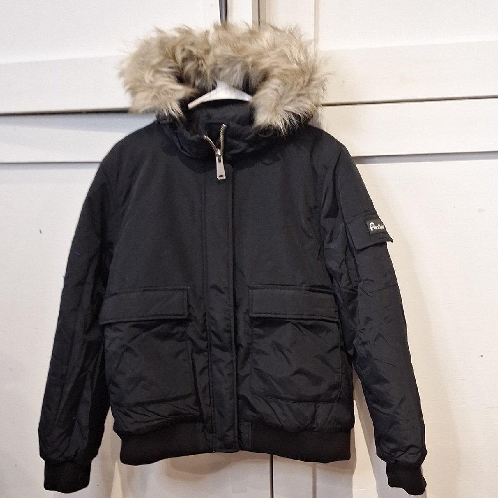Penfield Black Hooded Jacket with Fur Trim